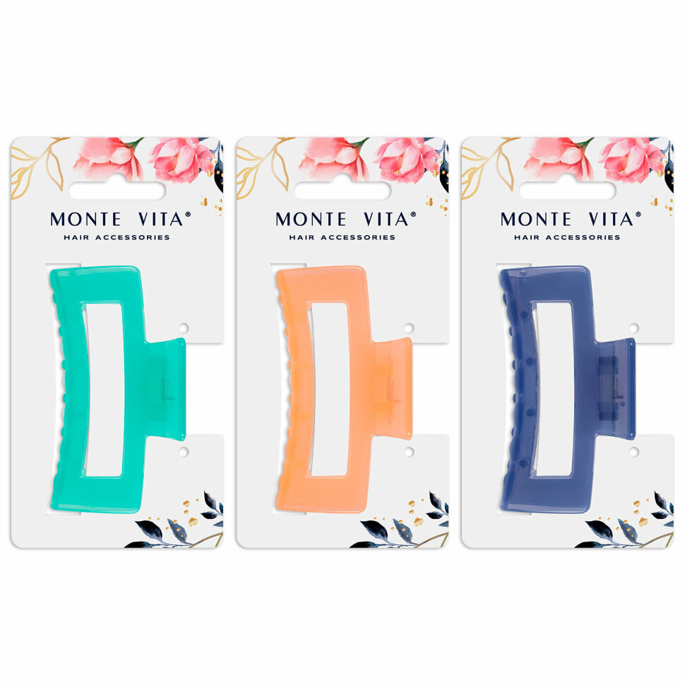 Краб для волос 8,5 см, глянцевый, АССОРТИ, MONTE VITA (МОНТЕ ВИТА), 457004, 12 штук, 457004