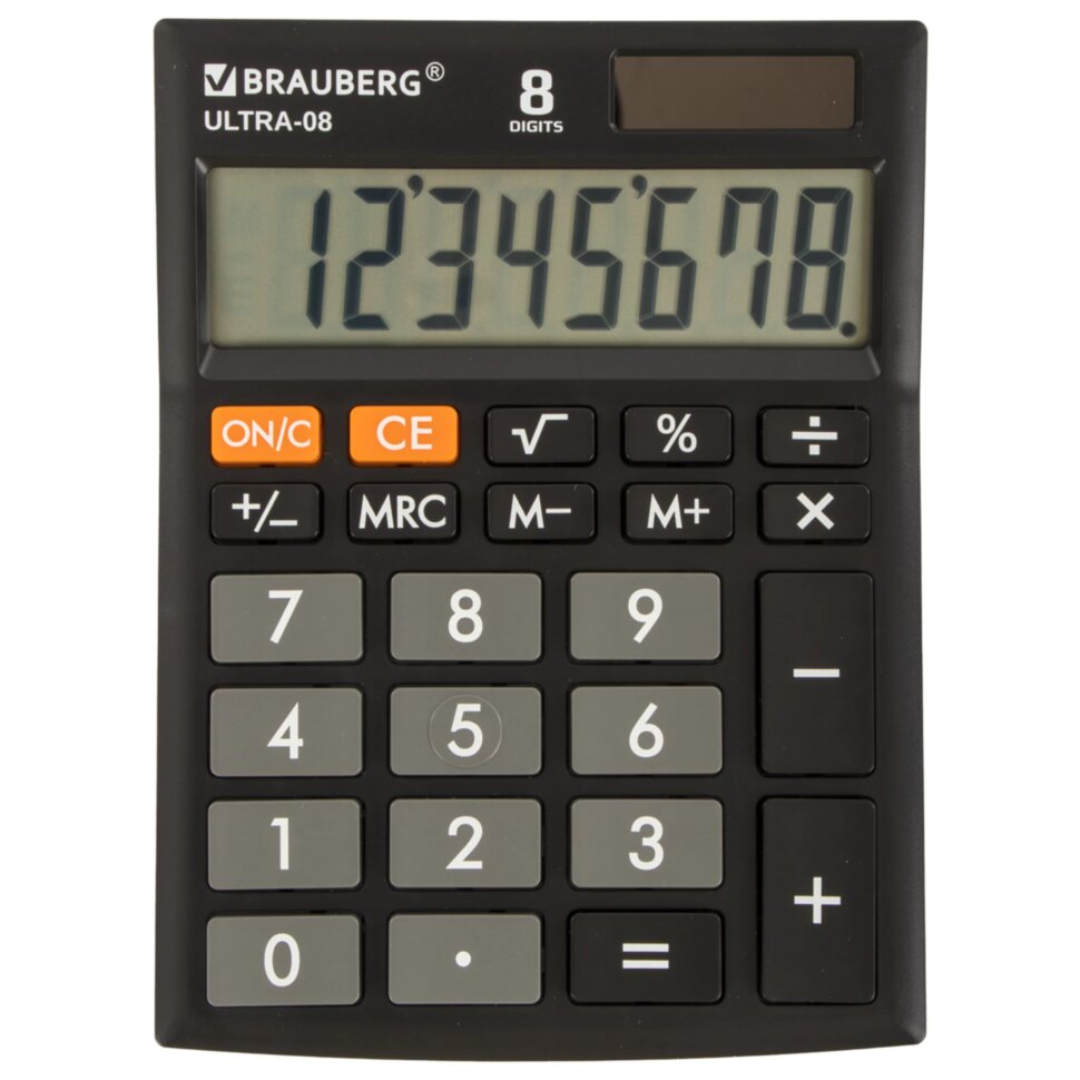Калькулятор настольный BRAUBERG ULTRA-08-BK, КОМПАКТНЫЙ (154x115 мм), 8 разрядов, двойное питание, ЧЕРНЫЙ, 250507, 250507