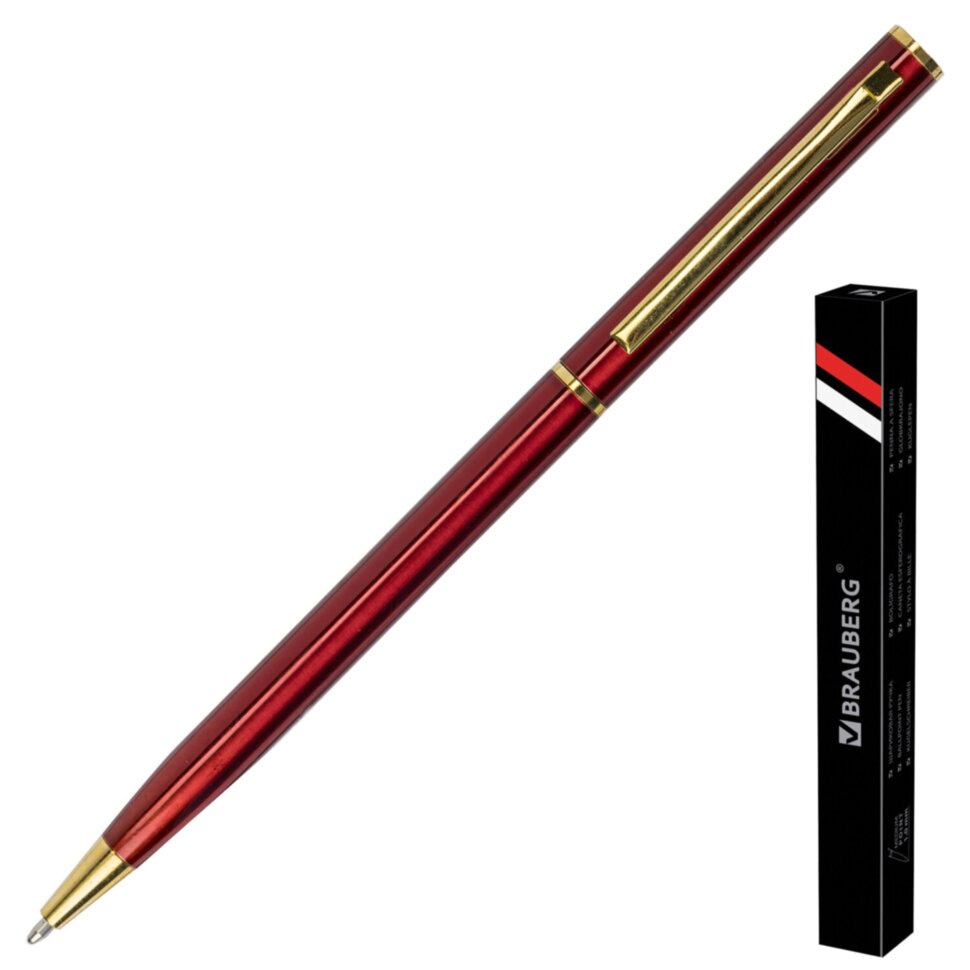 Ручка подарочная шариковая BRAUBERG "Slim Burgundy", корпус бордо, узел 1 мм, линия письма 0,7 мм, синяя, 141403, 141403