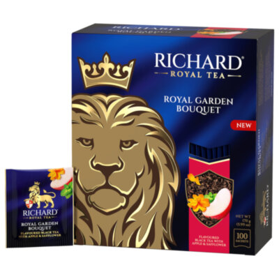 Чай RICHARD "Royal Garden Bouquet" черный с яблоком и мятой, 100 пакетиков по 1,7 г, 102737, 624558