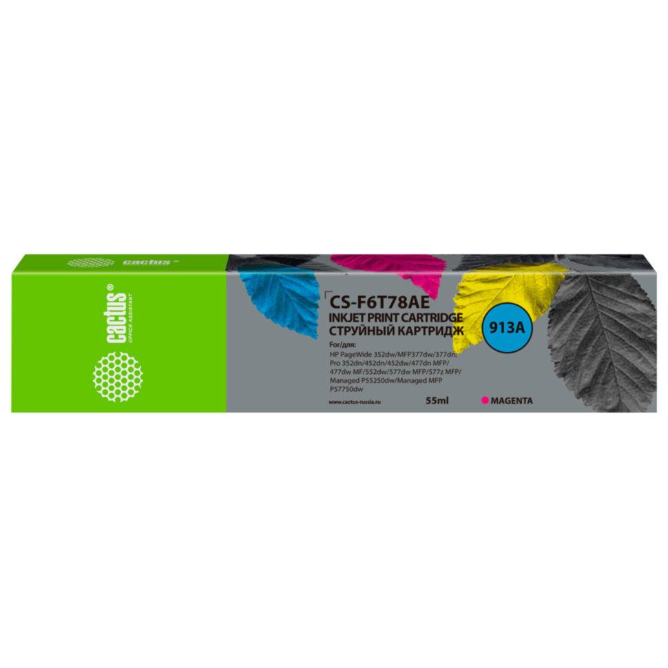Картридж струйный CACTUS (CS-F6T78AE) 913A для HP PW 352dw/377dw/Pro 477dw/452dw, пурпурный, 55 мл, 364034