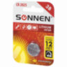 Батарейка литиевая SONNEN Lithium CR2025 "таблетка, дисковая, кнопочная" 1 шт., блистер, 451973, 451973