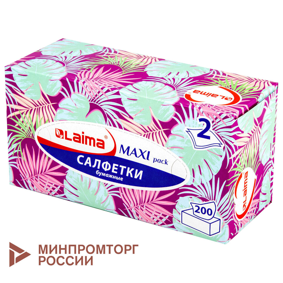 Салфетки косметические 200 шт. в картонном боксе 2-слойные, LAIMA "Everyday", 20х20 см, 113589, 113589