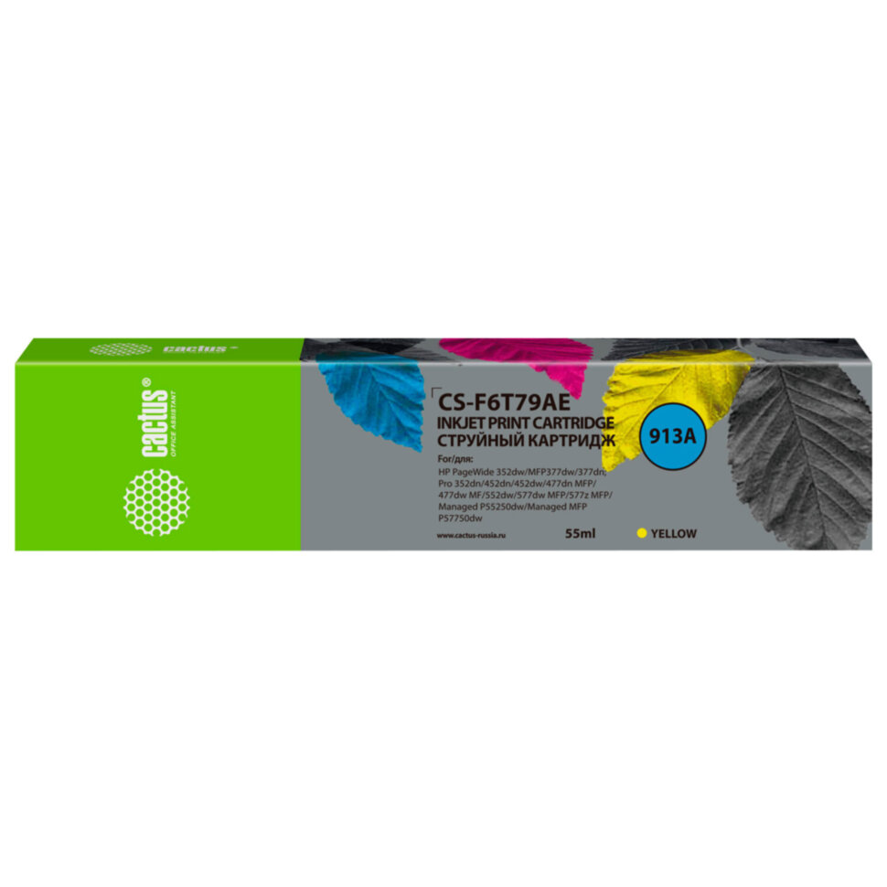 Картридж струйный CACTUS (CS-F6T79AE) 913A для HP PW 352dw/377dw/Pro 477dw/452dw, желтый, 55 мл, 364035