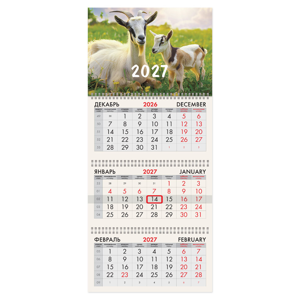 Календарь квартальный 2027 г., 3 блока, 3 гребня, бегунок, офсет, BRAUBERG, "Символ 2027", 118247, 118247