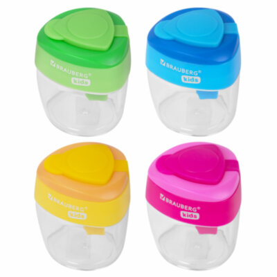 Точилка BRAUBERG KIDS "MAXI", 2 отверстия, с большим контейнером, трехгранный корпус, цвета ассорти, 271945, 12 штук, 271945