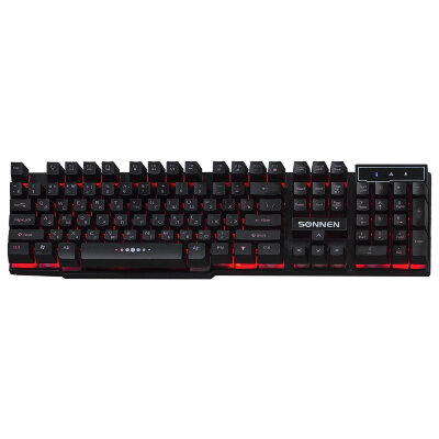 Клавиатура проводная SONNEN KB-7010, USB, 104 клавиши, LED-подсветка, черная, 512653, 512653